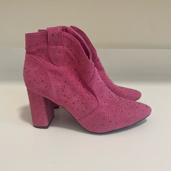 Pierre Dumas Pink Bedazzled Heeled Boots Booties Size 10‎ - Picture 3 of 8